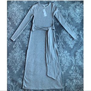 topshop tie waist long sleeve knit midi dress